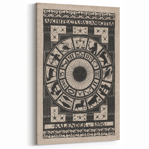 Gothic Wall Art: Dark Zodiac Wheel in Medieval Gothic Print Design