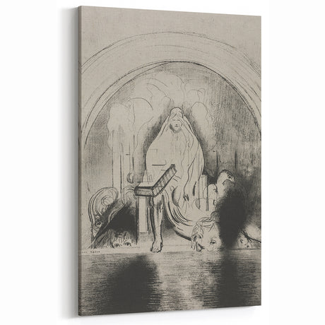 Gothic Wall Art: Mystical Veiled Figure in Vintage Gothic Sketch Design