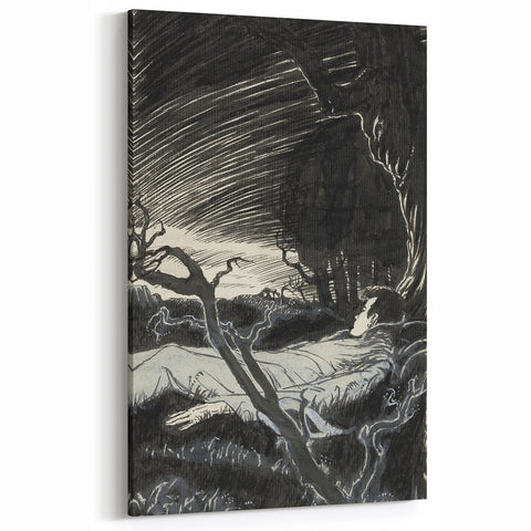 Gothic Wall Art - Mysterious Night Scene with Sleeping Figure in Dark Decor