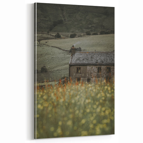 Rustic Wall Art - Country Cottage in Flower Field for Farmhouse Decor
