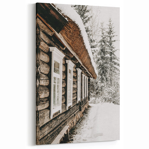 Rustic Farmhouse Decor – Snowy Cabin Wall Art for Country Style Homes