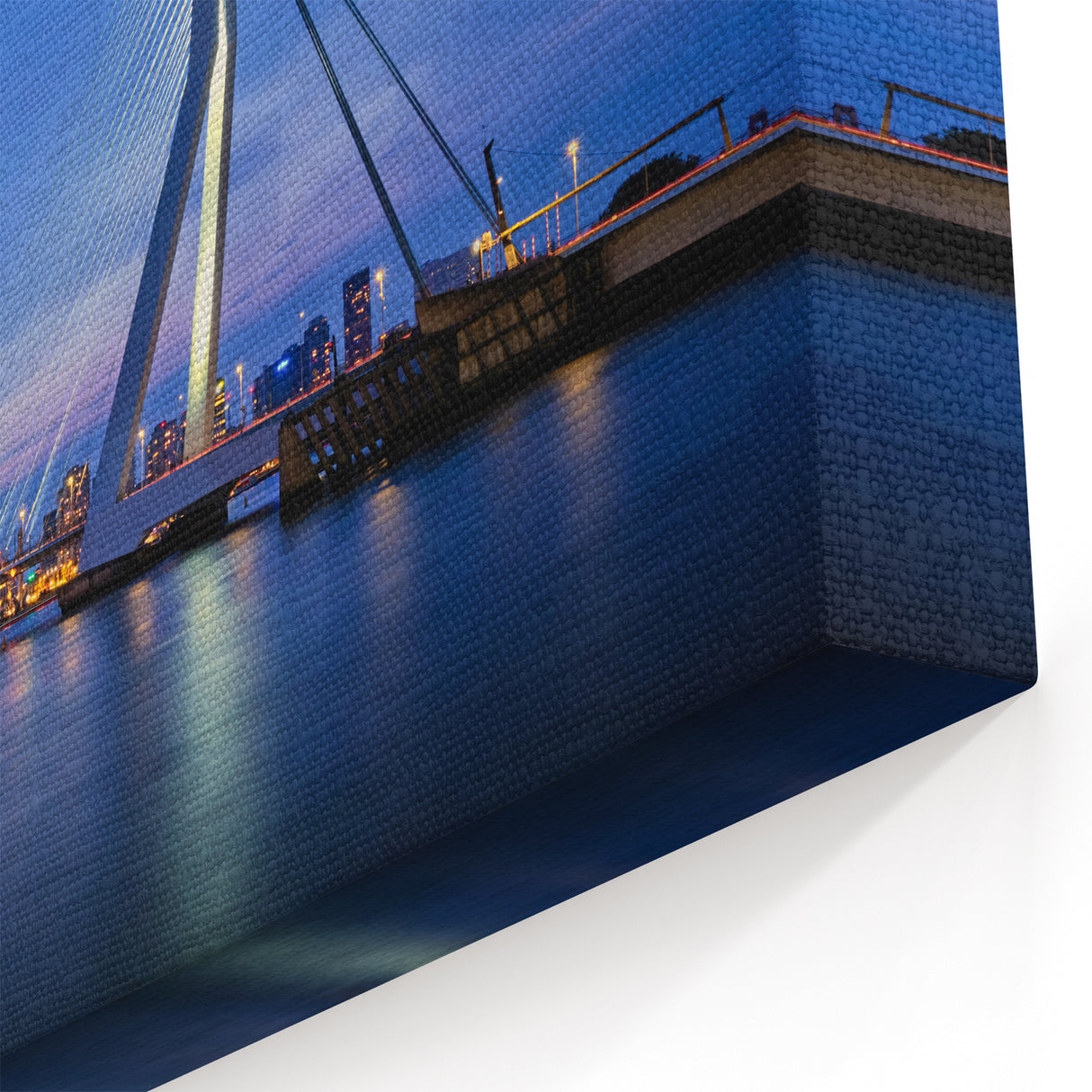 Netherlands Travel Poster - Rotterdam Cityscape and Erasmus Bridge at Night