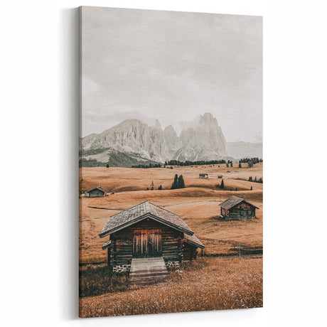 Farmhouse Wall Art – Rustic Cabin and Mountain Scene for Country Decor