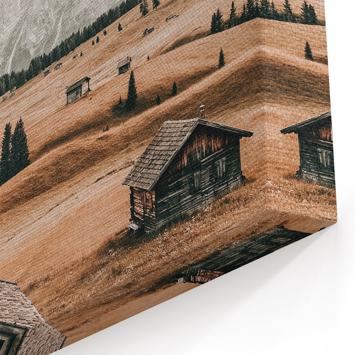 Farmhouse Wall Art – Rustic Cabin and Mountain Scene for Country Decor