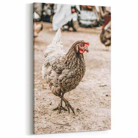 Farmhouse Wall Art – Rustic Chicken in Farmyard Scene for Country Decor