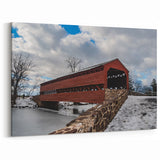 Framed Pennsylvania Art - Winter Covered Bridge and Snowy Landscape Print