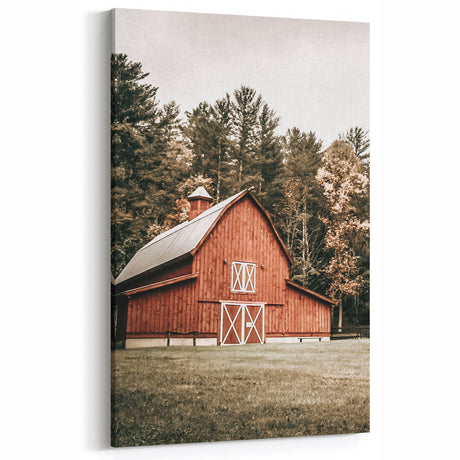 Farmhouse Wall Art: Red Barn in the Woods, Rustic Country Style Decor