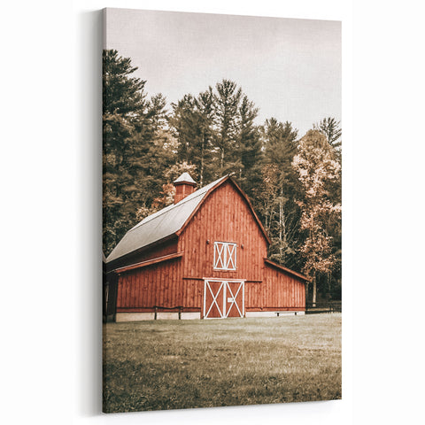 Farmhouse Wall Art: Red Barn in the Woods, Rustic Country Style Decor