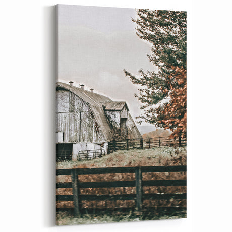 Farmhouse Wall Art: Weathered Barn and Autumn Tree, Rustic Country Decor