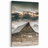 Country Farmhouse Wall Art - Rustic Barn with Majestic Mountain Backdrop