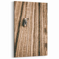 Farmhouse Wall Art - Aerial View of Rustic Wheat Field with Harvester