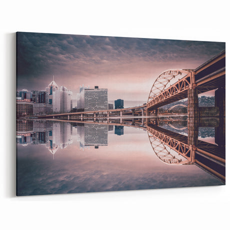 Vintage Map of Pittsburgh Prints – Reflection Cityscape and Bridge Art