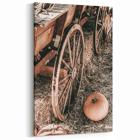 Rustic Farmhouse Wagon with Pumpkins Wall Art | Vintage Country Decor