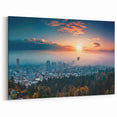 Custom Portland Cityscape Wall Art – Sunrise Over the Fog-Covered City