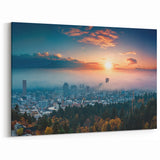 Custom Portland Cityscape Wall Art – Sunrise Over the Fog-Covered City