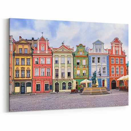 Poland Canvas Art - Vibrant Townhouses in Poznań Old Market Square