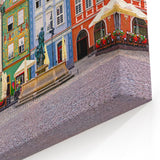 Poland Canvas Art - Vibrant Townhouses in Poznań Old Market Square