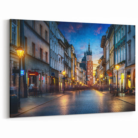 Krakow Wall Art - Evening Street View with St. Mary’s Basilica