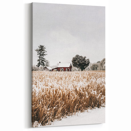 Snowy Farmhouse in Winter Wall Art | Rustic Farmhouse Decor for Homes