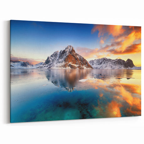 Norway Wall Art - Snowy Mountains and Reflective Sunset Waters