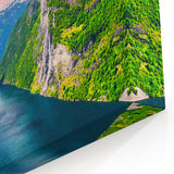 Fjords of Norway Canvas - Cruise Ship in Lush Mountains at Sunset