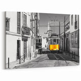 Lisbon Wall Art - Iconic Tram 28 in Black and White with Yellow Accent