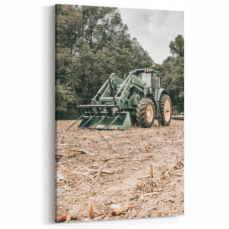 Rustic Farmhouse Wall Art of Green Tractor in Field - Country Style Decor