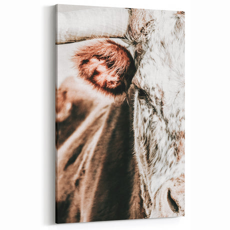 Vintage Farmhouse Wall Art – Rustic Cow Close-Up Print for Country Decor