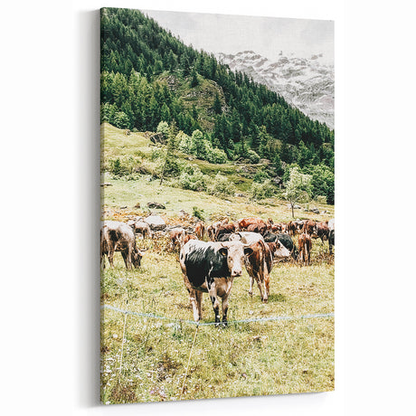 Farmhouse Wall Art – Mountain Valley with Grazing Cows Print for Rustic Decor