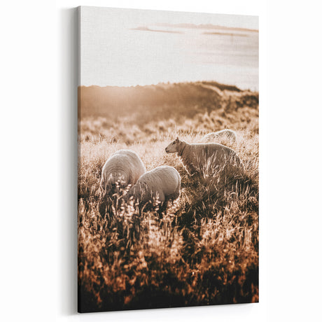 Farmhouse Wall Art – Sheep Grazing at Sunset Print for Rustic Home Decor