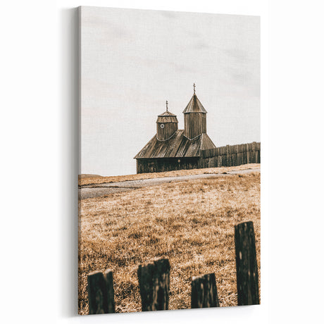 Farmhouse Wall Art – Rustic Wooden Church Print for Vintage Country Decor