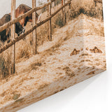 Farmhouse Wall Art – Grazing Horses Behind Rustic Fence for Country Decor