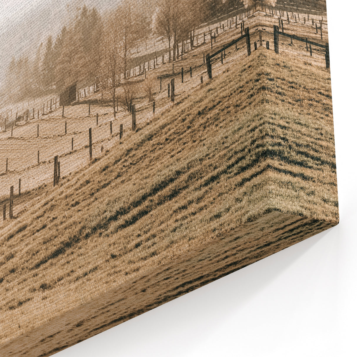 Farmhouse Wall Art – Misty Morning Fields Print for Rustic Country Decor