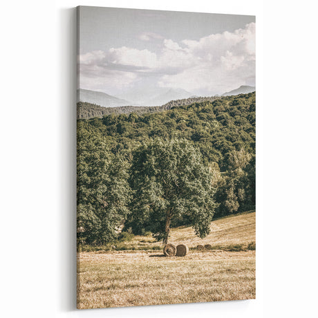 Farmhouse Wall Art - Scenic Country Landscape with Rustic Hay Bales