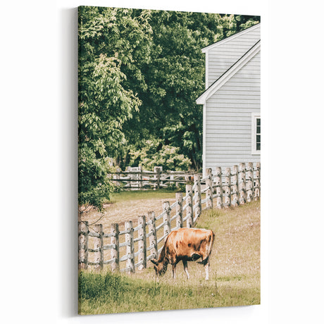 Farmhouse Wall Art - Rustic Grazing Cow with Vintage Country Style Charm