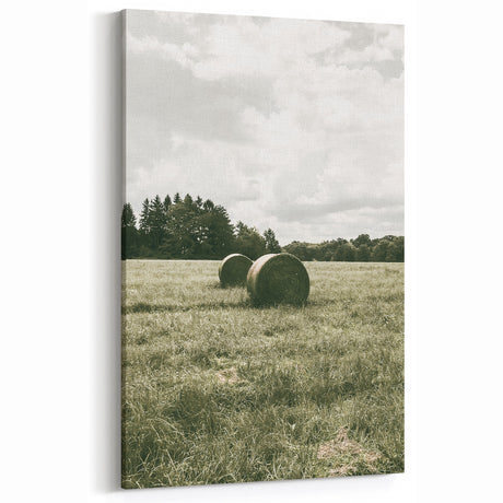 Farmhouse Wall Art - Serene Hay Bales in Open Field with Rustic Charm