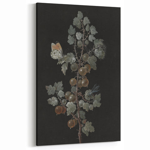 Dark Moody Wall Art - Intricate Botanical with Insects for Elegant Decor
