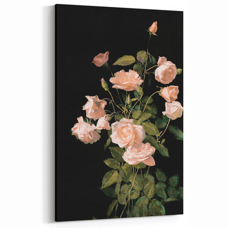 Dark Moody Wall Art - Soft Pink Roses for Elegant Floral Home Decor