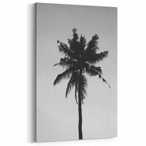 Black and White Palm Tree Silhouette - Minimalist Coastal Wall Art Print