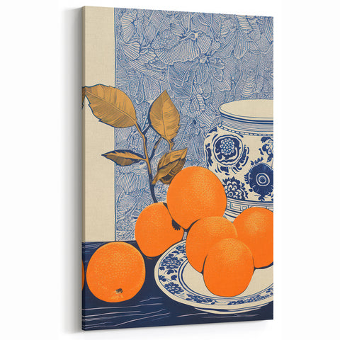 Electric Blue and Orange Citrus Canvas - Modern Electric Wall Decor