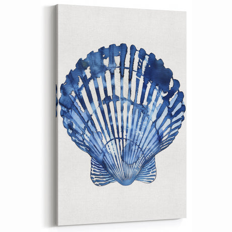 Blue Watercolor Seashell Coastal Wall Art - Nautical Ocean Decor Print