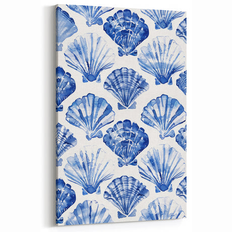 Blue Seashell Pattern Coastal Wall Art - Nautical Beach-Themed Decor Print