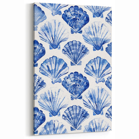 Blue Seashell Pattern Coastal Wall Art - Nautical Beach-Themed Decor Print