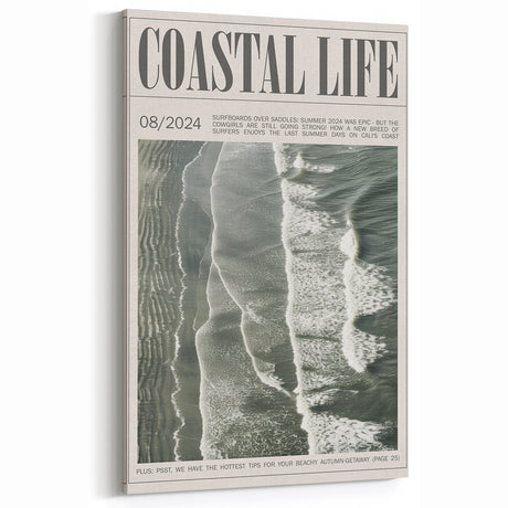 Magazine Style Coastal Waves Wall Art - Vintage Aerial Ocean Print