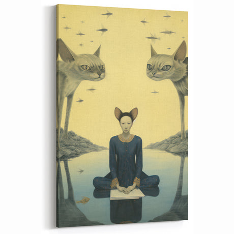 Surreal Electric Art - Mystical Cats and Figure Canvas - Dreamy Decor