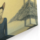Surreal Electric Art - Mystical Cats and Figure Canvas - Dreamy Decor