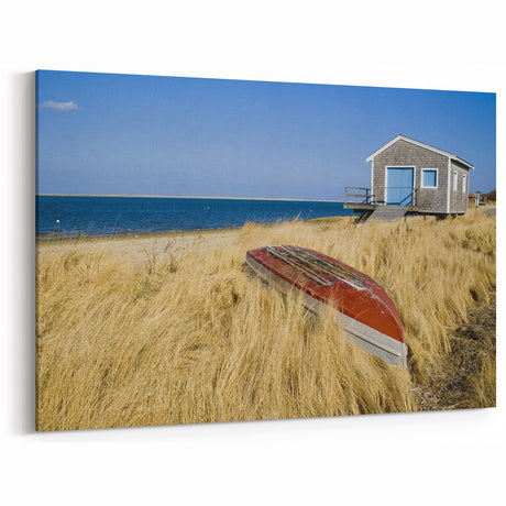 Cape Cod Beach Art - Coastal Cottage and Boat Wall Decor