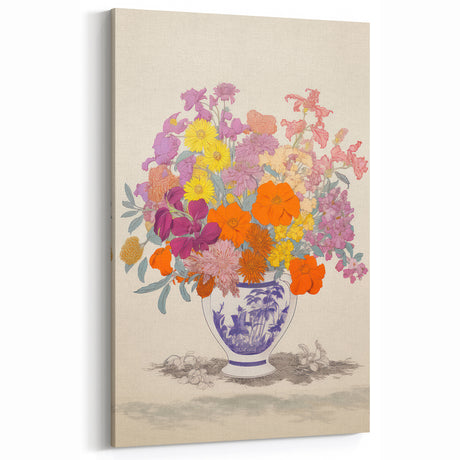 Electric Floral Canvas Art: Colorful Bouquet with Vibrant Floral Patterns