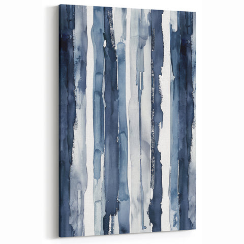 Coastal Wall Art: Deep Blue Vertical Strokes - Nautical Abstract Print