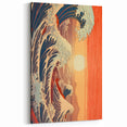 Electric Wave Art: Vibrant Sunset Ocean Scene on Modern Canvas Print